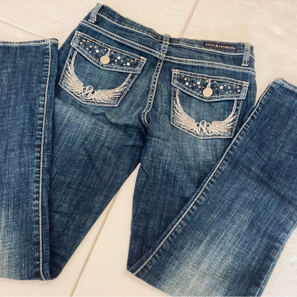 Rock & Republic Blue Jeans with Silver Embellishments
